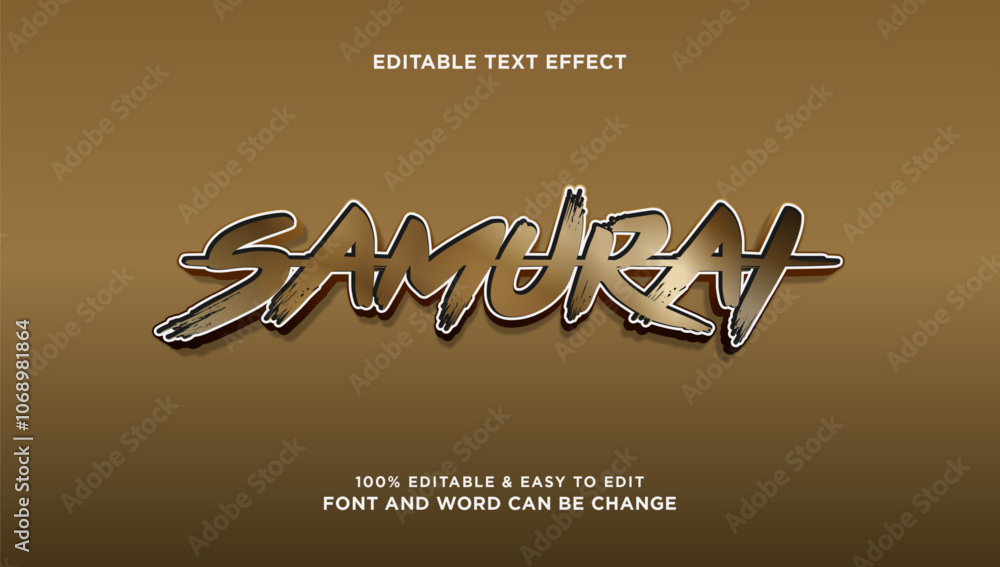 Poster samurai text effect with 3d vector style that can be edited