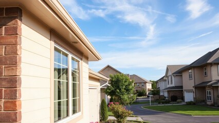 Beautiful Suburban Home Exterior in a Peaceful Neighborhood on a Sunny Day