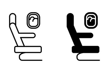 Airplane seat vector icon. Customizable thin and black line illustration. Contour symbol.