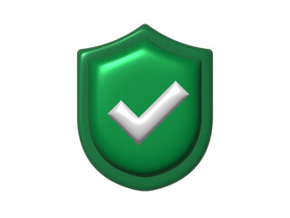 3D Green Shield icon With White Check Mark Isolated On White Background. Badge. Illustration