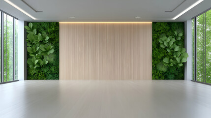 Architecture, sustainability and green with boardroom in office building for environment, growth and futuristic