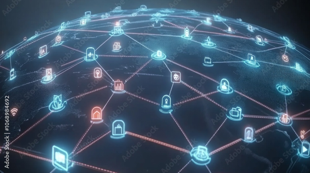 Aufkleber global network with digital connections and icons