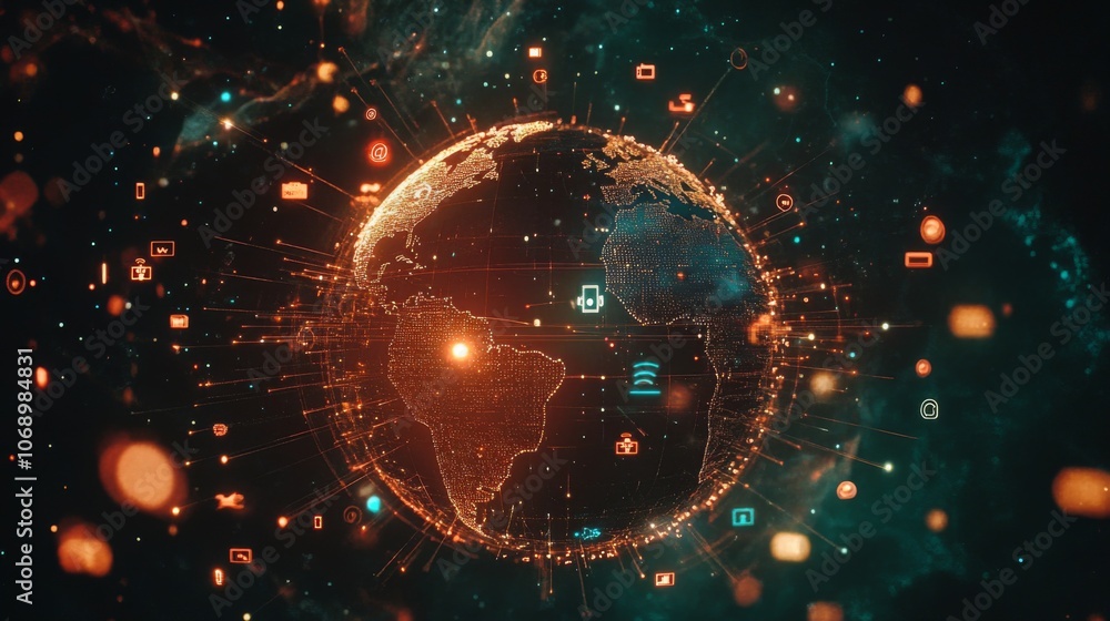 Poster Digital World with Global Connectivity and Icons