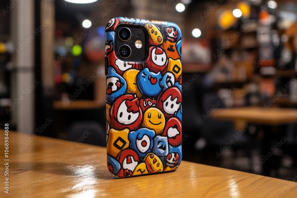 Aufkleber A retro pixel art phone case design with 8-bit characters and nostalgic video game icons, creating a playful and vintage look