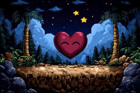 A retro pixel art illustration of a smiling heart with a supportive message in 8-bit font, promoting mental health awareness