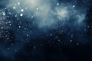 Fototapeta premium Fond bleu marine profond avec flocons d'argent et brume blanche éclatante..