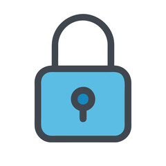 Simple Blue Padlock Icon with Keyhole, Minimalist blue padlock icon with keyhole, symbolizing security, privacy, and protection, suitable for digital interfaces and security-related graphics.
