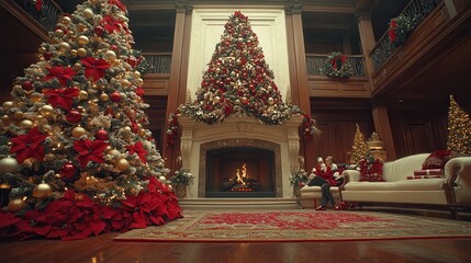 Fototapeta premium Elegant Christmas Decor in Luxurious Living Room