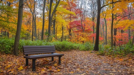 Naklejka premium Autumn Park Scene with Colorful Foliage