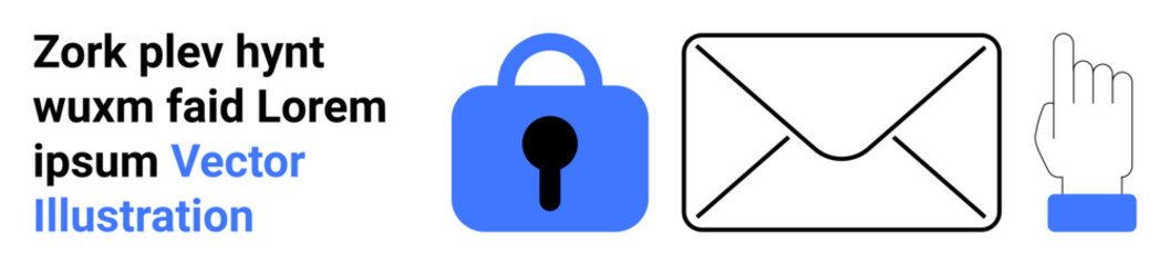 Lock icon, envelope symbol, and a hand cursor pointing up. Ideal for cybersecurity, online communication, digital marketing, email services, privacy awareness, secure messaging, and app design