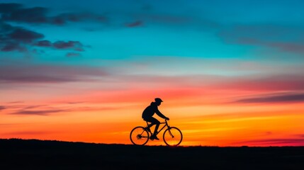Obraz premium Silhouette of Cyclist Against Colorful Sunset Sky