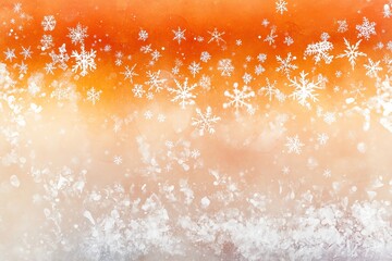 D&eacute;grad&eacute; de coucher de soleil orange &agrave; blanc givr&eacute; avec flocons de neige flottants..