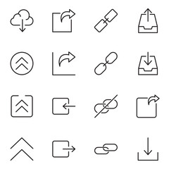 Share button line icon set. Link, broken hyperlink, download, publish, attach chain minimal vector illustrations. Simple outline signs for web application url.