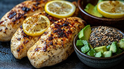 Grill perfectly seasoned lemon chicken breasts with fresh vegetables for a healthy meal