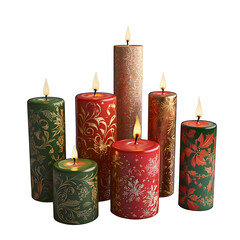 Enchanted Festive Candles: Red, green, gold, and winter floral designs illuminate the holiday spirit.