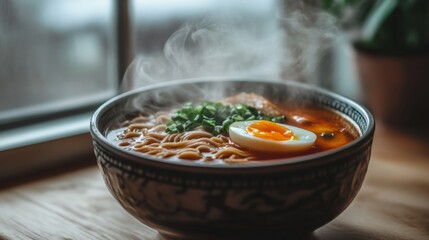 Delicious Ramen Bowl with Steaming Hot Broth