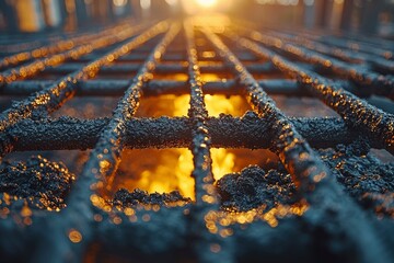 Obraz premium Close-up of a Metal Grating Over a Blazing Fire