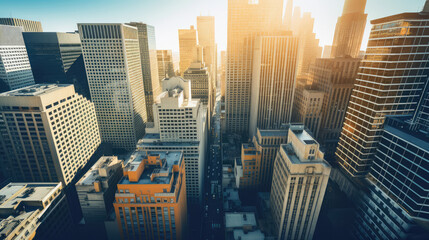 Sunset Over Modern Urban Commercial Skyline