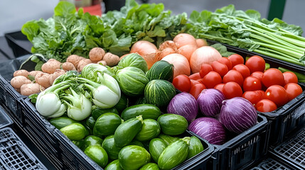 Assorted fruits and vegetables at farmers market