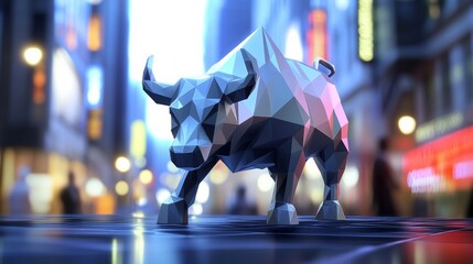 Charging bull sculpture symbolizing aggressive financial optimism and prosperity
