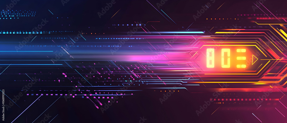 Poster abstract digital background with neon glowing lines and a number '003'.