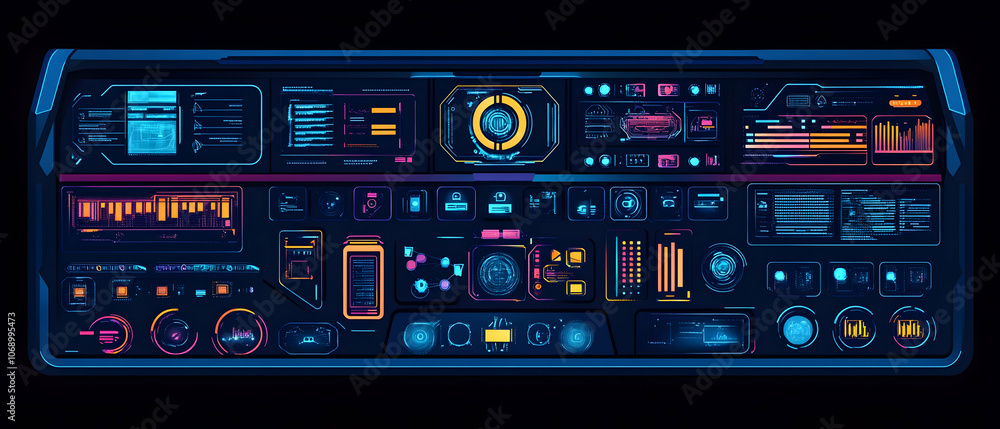 Poster futuristic hud interface with various digital elements.