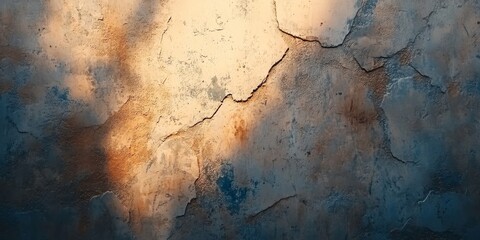 Aged and textured wall with cracks and patches, bathed in soft golden light for a rustic, weathered look