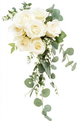 Elegant White Rose Bouquet with Eucalyptus Greens