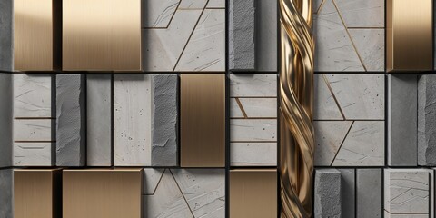 Modern Geometric Wall Paneling with Gold Accents in Contemporary Design