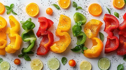 Vibrant Fresh Vegetables and Fruits on White Background