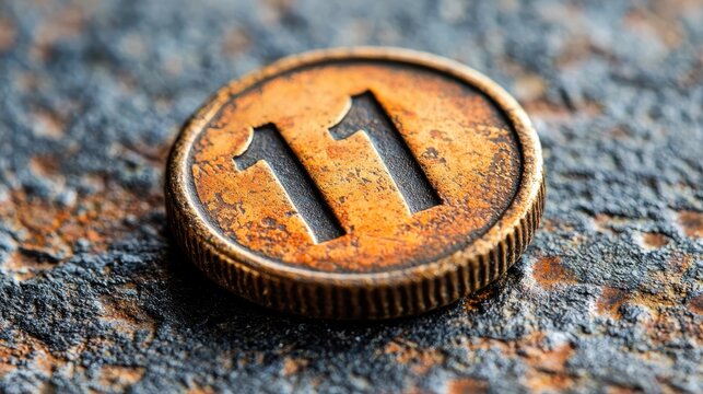 Copper Coin with Number Eleven on Textured Background