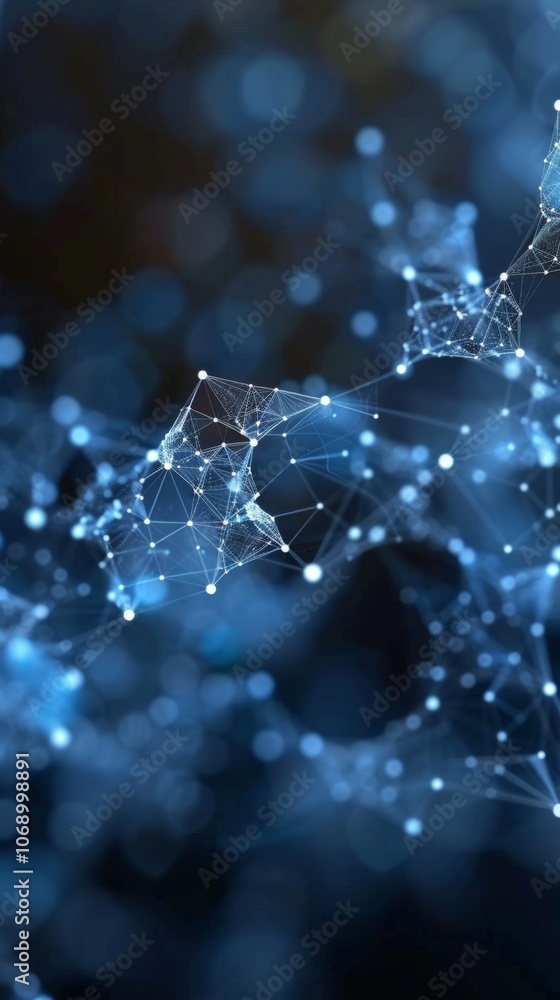 Poster a futuristic digital landscape with interconnected nodes and glowing dots illustrating advanced tech