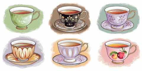 Fototapeta premium Watercolor Illustration of Five Types of Tea Cups