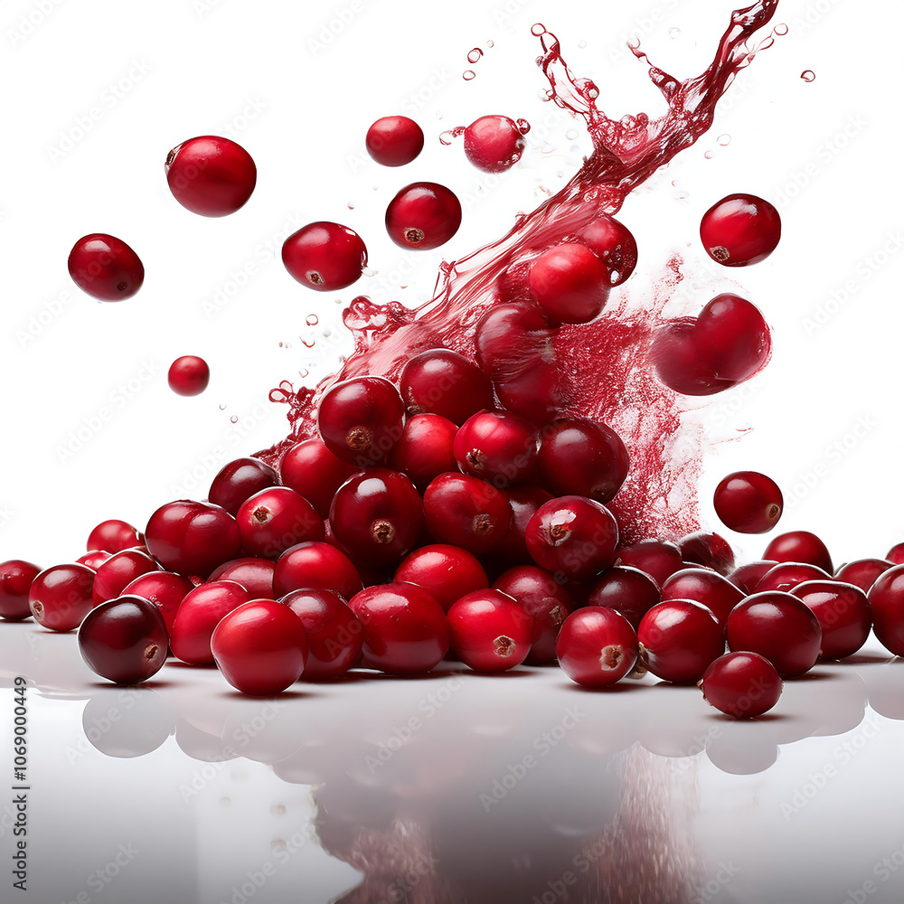 Poster falling cranberries pile crisp white background striking visual effect png image file