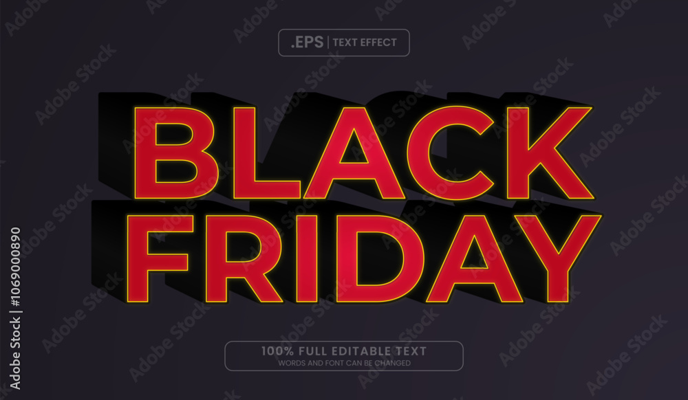 Sticker design editable text effect, letter with yellow outline spell black friday in a 3d effect