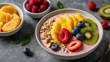 Bright and refreshing smoothie bowls filled with tropical fruits and vibrant colors, perfect for a healthy breakfast that’s as nourishing as it is beautiful.