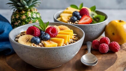 Bright and refreshing smoothie bowls filled with tropical fruits and vibrant colors, perfect for a healthy breakfast that’s as nourishing as it is beautiful.