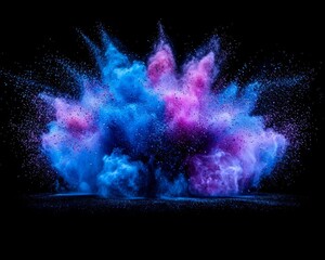 Explosion of colored powder on black background , isolated on white background,  , copy space for...