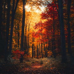 Obraz premium Vibrant Autumn Forest with Colorful Foliage