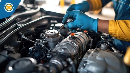 Fototapeta premium Mechanic Working on Engine Component with Wrenches