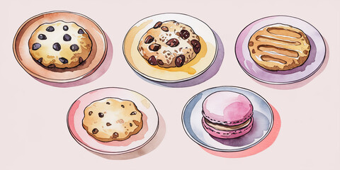 Watercolor Design of Five Varieties of Beautiful Flowers