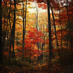 Obraz premium Autumn Forest with Colorful Foliage and Trees
