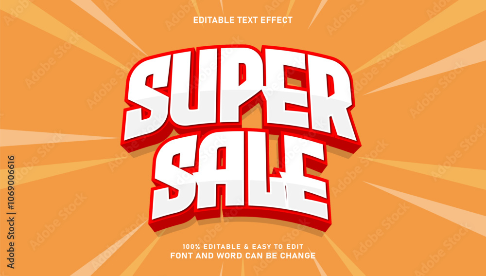Poster super sale text effect with modern 3d style that can be edited