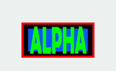 VECTOR PARA DISEÑO ALPHA LETRAS DE COLOR VERDE CON FONDO NEGRO AZUL Y ROJO RECTANGULAR