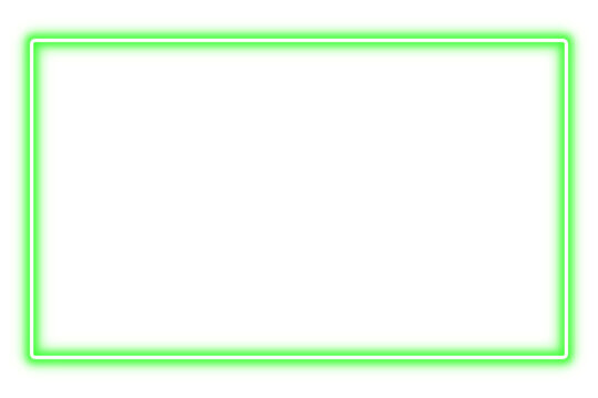 Neon rectangle frame green color isolated on transparent background. Glowing neon border with empty copy space Glow banner, mockup, template. Neon sign for decoration, design elements