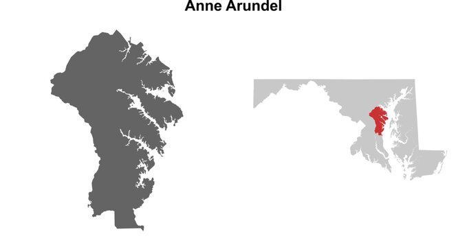 Anne Arundel County (Maryland) blank outline map set