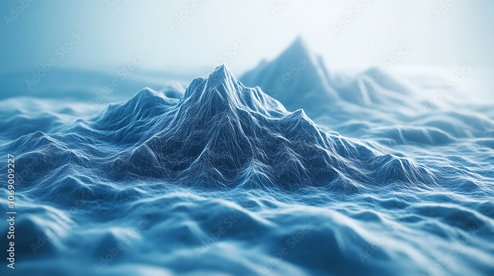 Poster 3d rendering, wire frame model of mountain