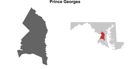 Fototapeta premium Prince Georges County (Maryland) blank outline map set