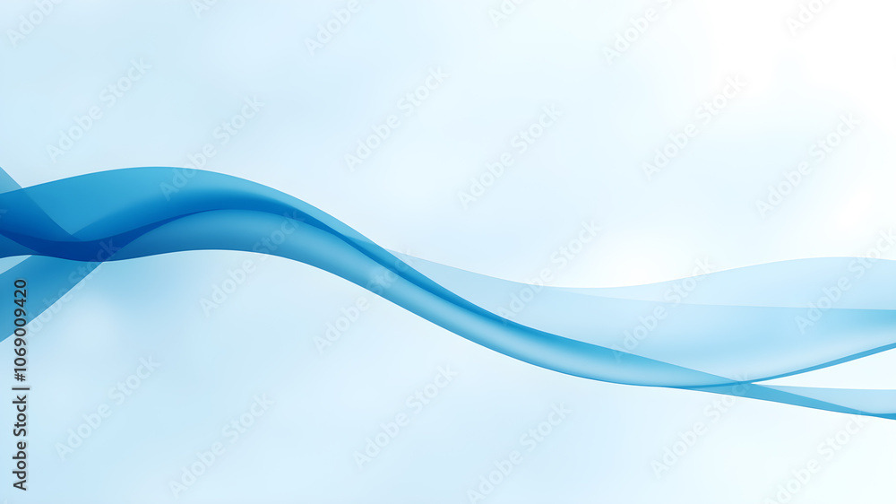 Poster abstract background with soft, blue waves overlaid on a light, misty background, creating a sense of