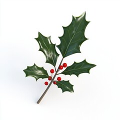 A vibrant holly sprig featuring glossy green leaves and bright red berries, symbolizing the festive spirit of the holiday season.
